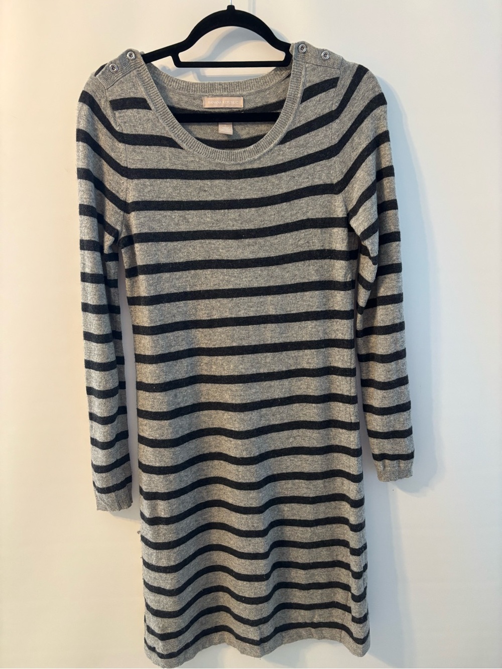 Banana Republic Gray and Black Striped Crewneck Sweater Dress